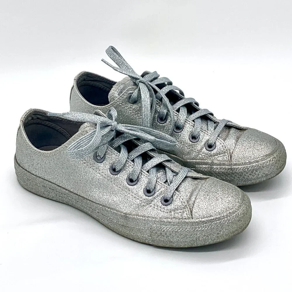 Converse All-Star Chuck Taylor Silver Glitter Low Top Sneakers - Picture 11 of 12
